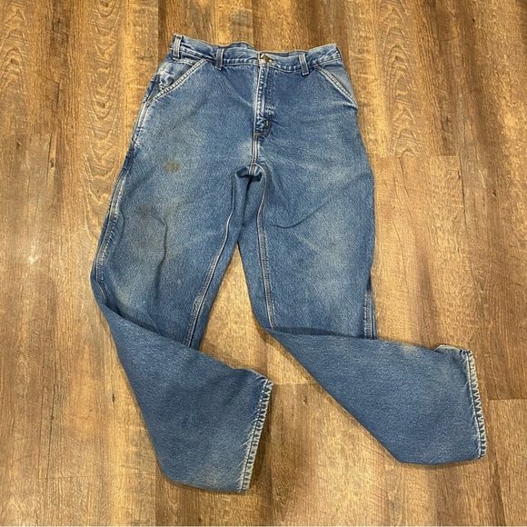 Vintage Carhartt Flannel Lined Carpenter Distressed Jeans - Picture 1 of 12